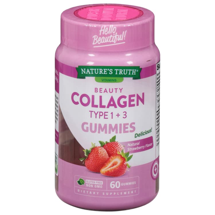 Nature'S Truth Collagen, Beauty, Type 1 + 3, Gummies, Natural Strawberry Flavor
