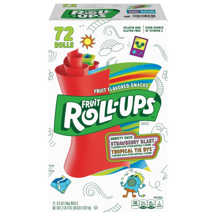 Fruit Roll-Ups Fruit Flavored Snacks, Strawberry Blast/Tropical Tie Dye, Variety
