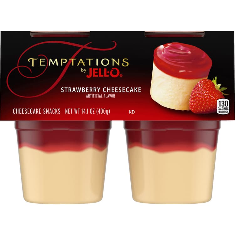 Jell-O Temptations Ready To Eat Strawberry Cheesecake Pudding Snack