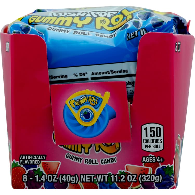 Push Pop Gummy Roll Candy, Blue Raspberry