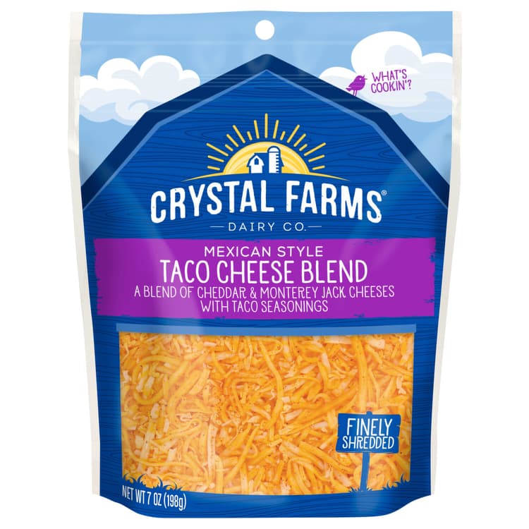 Crystal Farms Cheese, Mexican Style, Finely Shredded, Taco Cheese Blend