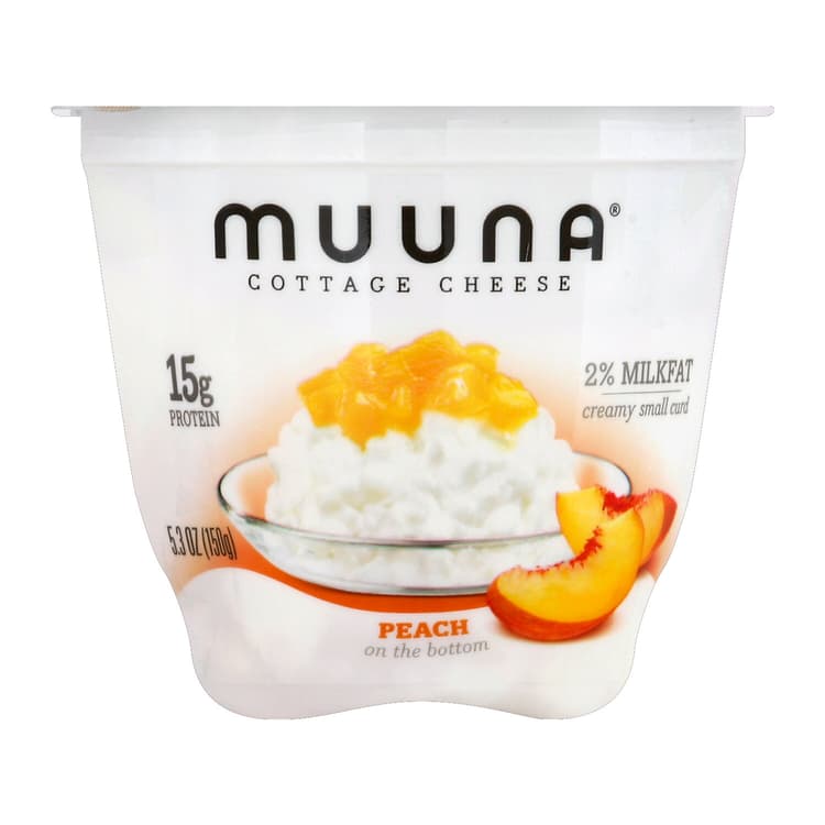 Muuna Cottage Cheese, Creamy Small Curd, 2% Milkfat, Peach On The Bottom