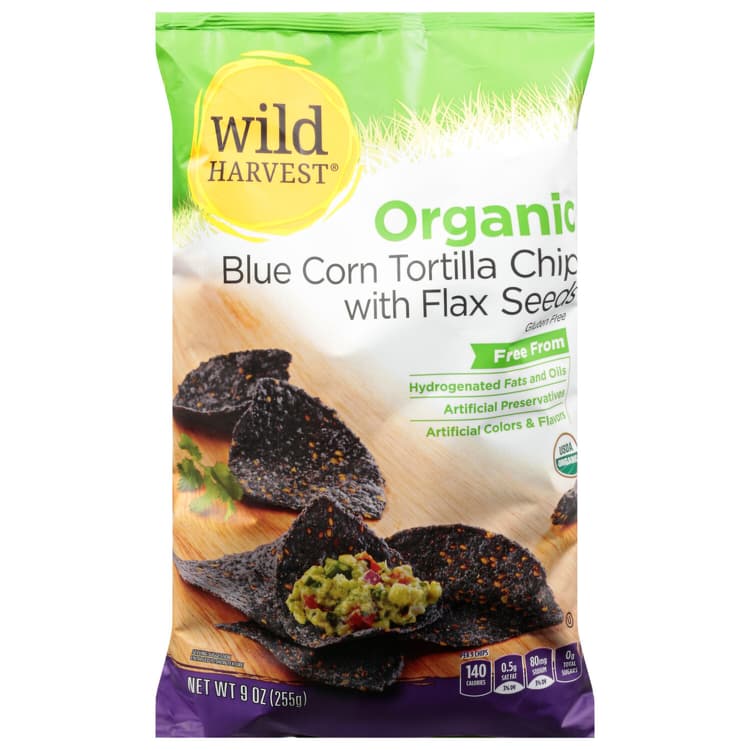 Wild Harvest Tortilla Chips, Organic, Blue Corn With Flax