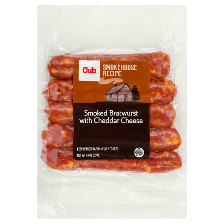 Cub Bratwurst, Smoked, With Cheddar Cheese