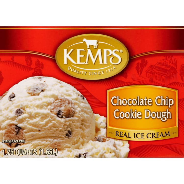 Kemps Chocolate Chip Cookie Dough Real Ice Cream. Carton