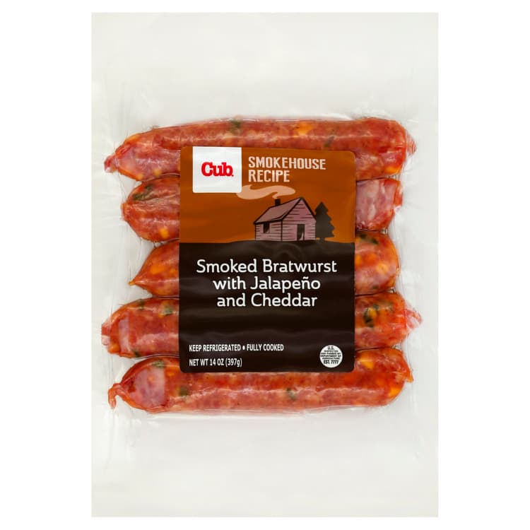 Cub Bratwurst, Smoked, With Jalapeno And Cheddar