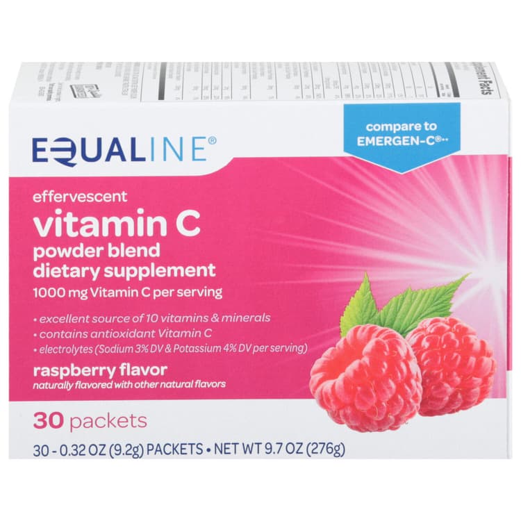 Equaline Vitamin C Powder Blend, Effervescent, Packets, Raspberry Flavor