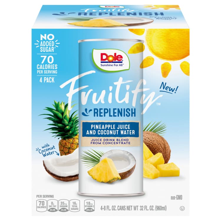Dole Juice Drink Blend, Pineapple Juice And Coconut Water, Replenish