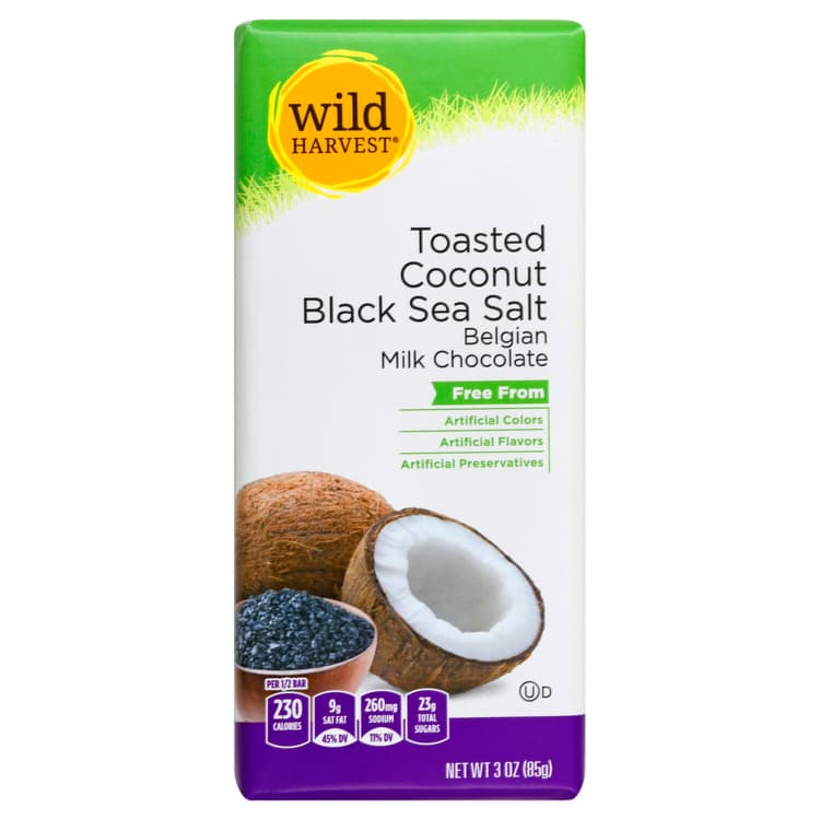 Wild Harvest Milk Chocolate, Belgian, Toasted Coconut Black Sea Salt