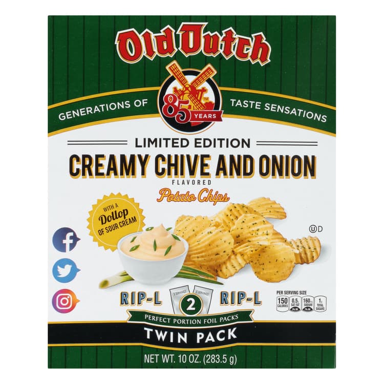 Old Dutch Rip-L Twin Pack Creamy Chive And Onion Potato Chips