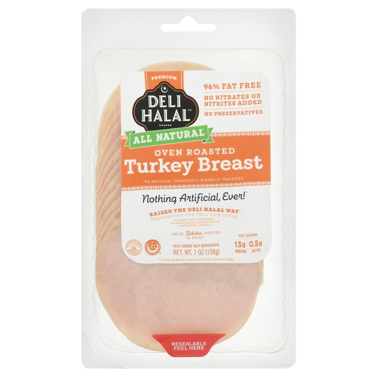 Deli Halal Turkey Breast, Oven Roasted, All Natural