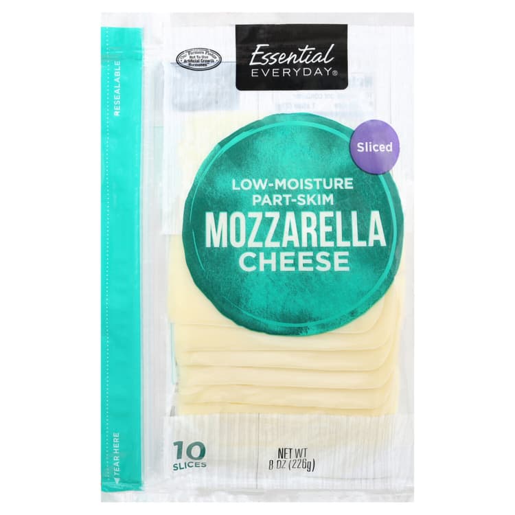 Essential Everyday Cheese, Part Skim, Mozzarella, Low Moisture, Sliced