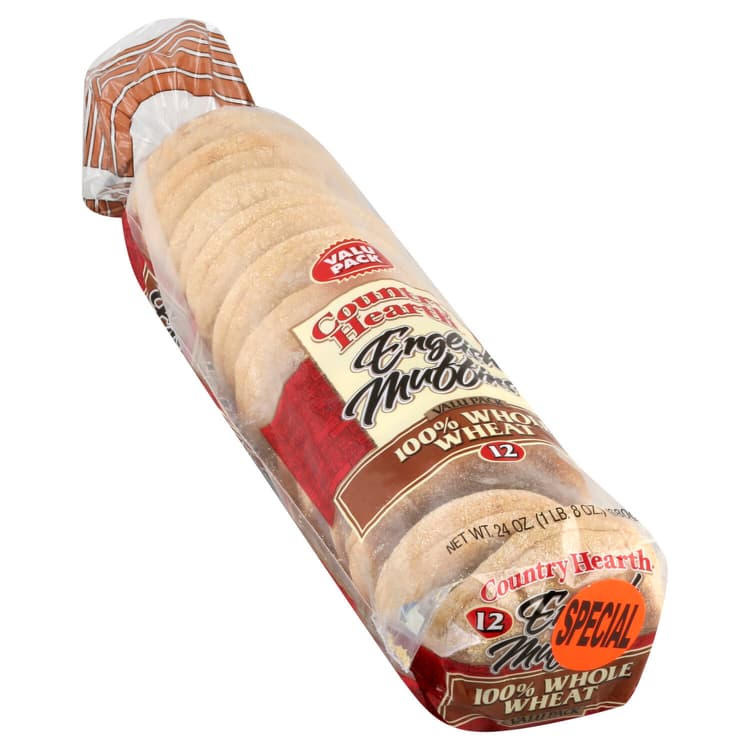 Country Hearth English Muffins, 100% Whole Wheat, Valu