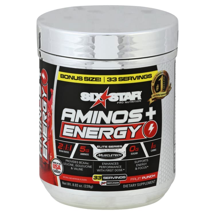 Six Star Aminos + Energy, Fruit Punch, Bonus Size!