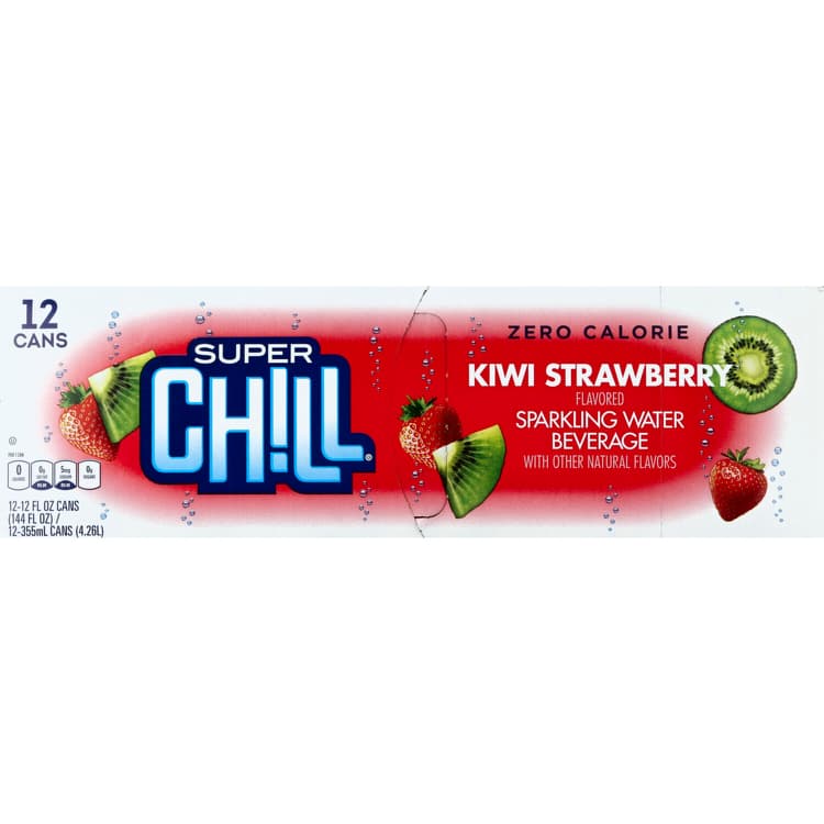 Super Chill Sparkling Water Beverage, Zero Calorie, Kiwi Strawberry Flavored