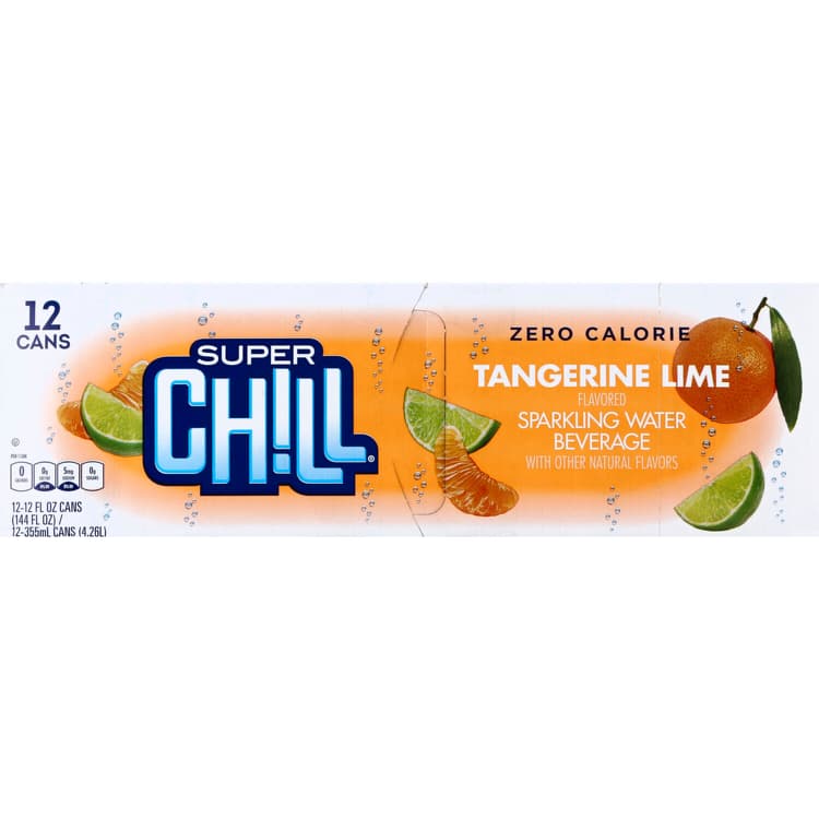 Super Chill Sparkling Water Beverage, Zero Calorie, Tangerine Lime Flavored