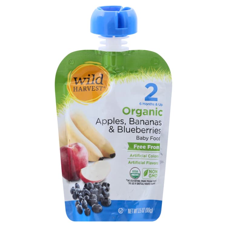 Wild Harvest Baby Food, Organic, Apples Bananas & Blueberries, 2 (6 Months & Up