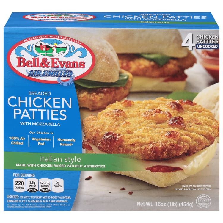 Bell & Evans Chicken Patties, Italian Style With Mozzarella, Breaded