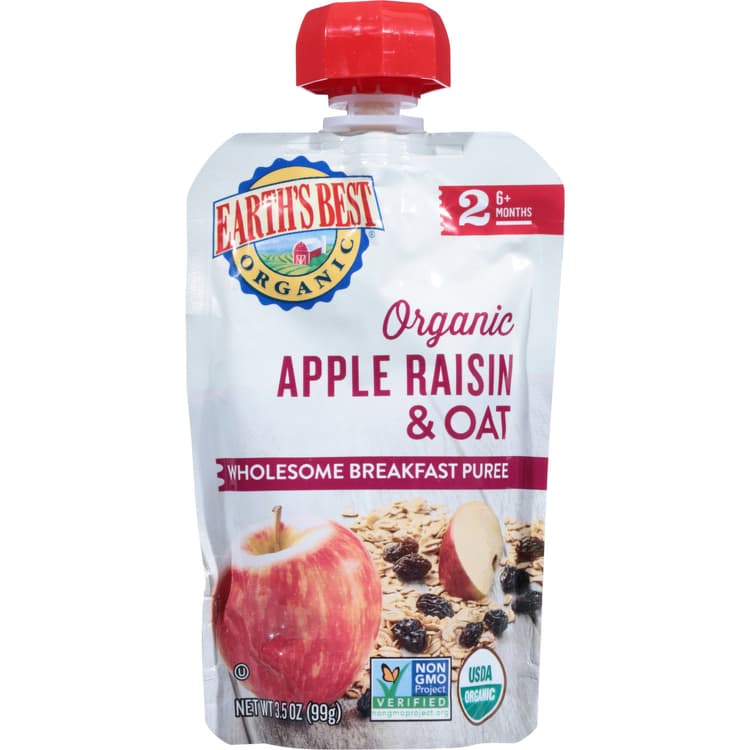 Earth'S Best, Breakfast Puree, Organic, Wholesome, Apple Raisin Flax & Oat, 2 (6+ Months