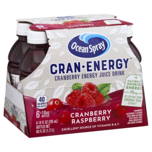 Ocean Spray Cran Energy Cranberry Raspberry Juice Drink - Oz Bottles