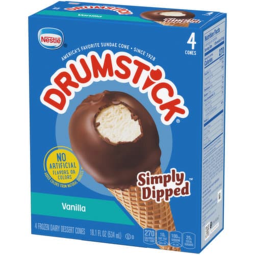 Drumstick Dairy Dessert Cones Simply Dipped Vanilla 4 Cones