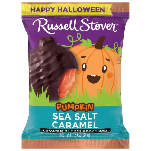 Russell Stover Pumpkin, Sea Salt Caramel, Happy Halloween