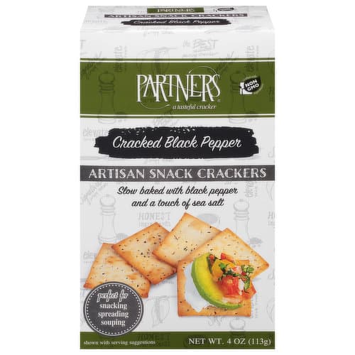 Partners Snack Crackers, Cracked Black Pepper, Artisan