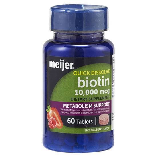 Meijer Quick Dissolve Biotin 10,000 Mcg Metabolism Support Natural Blueberry Flavor Dietary Supplement