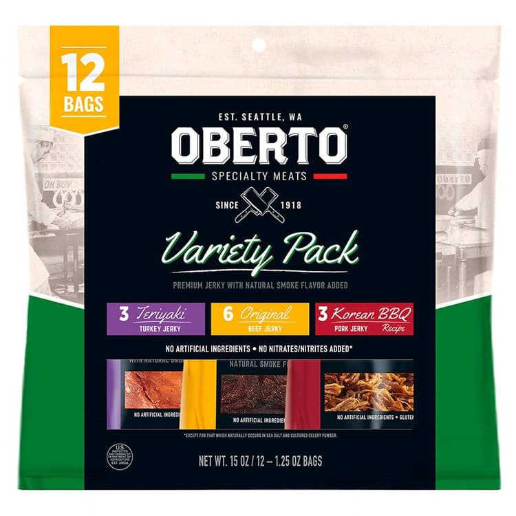 Oberto Variety Pack - 3 Teriyaki Turkey Jerky, 6 Original Beef Jerky, 3 Korean Bbq Pork Jerky