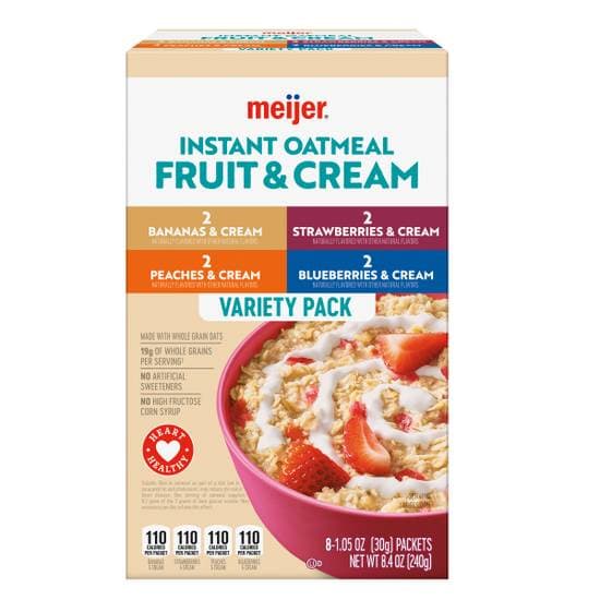 Meijer Instant Oatmeal Fruit & Cream Variety Pack: Bananas & Cream, Strawberries & Cream, Peaches & Cream And Blueberries & Cream