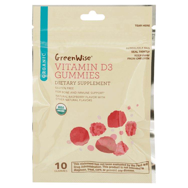 Greenwise Organic Vitamin D3 Gummies Dietary Supplement 10 Gummies