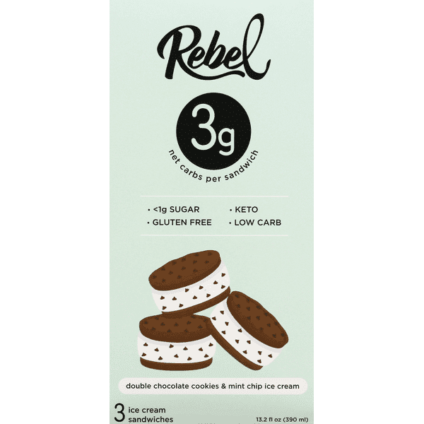 Rebel Double Chocolate Cookies & Mint Chip Ice Cream Sandwiches