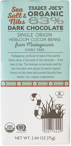 Trader Joe'S Organic Sea Salt & Nibs 63% Dark Chocolate Bar