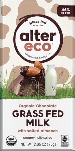 Alter Eco Organic Grass Fed Milk Chocolate With Salted Almonds