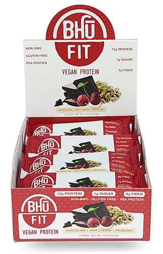 Bhu Fit Vegan Pea Protein Bar Chocolate+Tart Cherry+Pistachio