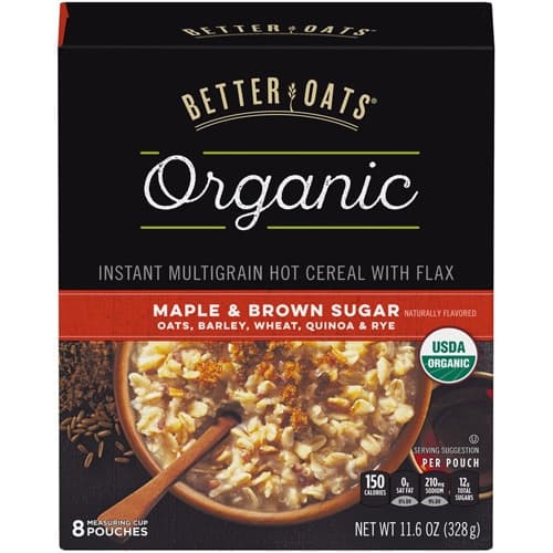 Better Oats Organic Instant Multigrain Hot Cereal With Flax Maple & Brown Sugar