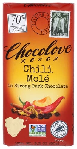 Chocolove Non-Gmo Chili Mole In Strong Dark Chocolate 70%