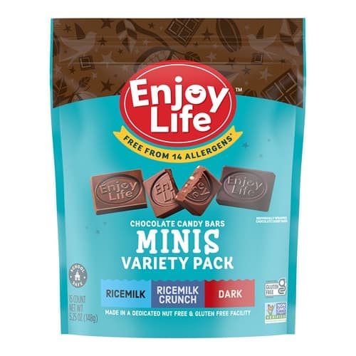 Enjoy Life Chocolate Candy Bars Minis Variety Pack Ricemilk - Ricemilk Crunch - Dark Chocolate