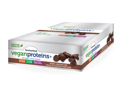 Genuine Health Fermented Vegan Proteins Plus Protein Bars Digestive Support Double Chocolate Chip