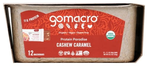Gomacro Organic Gluten Free Macrobar High Energy Protein Bars Cashew Caramel