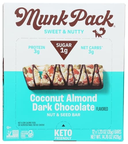 Munk Pack Coconut Almond Dark Chocolate Nut & Seed Keto Bar Case