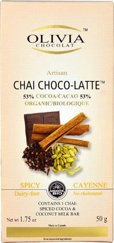 Olivia Chocolat Artisan Chai Choco-Latte Bar 53% Cocoa Organic Spicy Cayenne