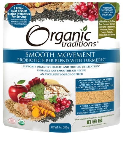Organic Traditions Smooth Movement Probiotic Fiber Blend With Turmeric