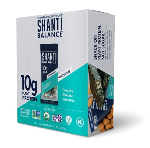 Shanti Bar Organic Protein Bar Gluten Free Crunchy Almond Spirulina