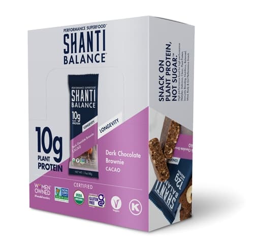 Shanti Bar Organic Protein Bar Gluten Free Dark Chocolate Brownie Cacao