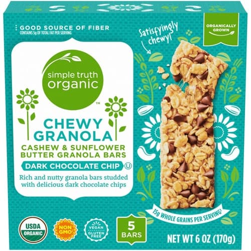 Simple Truth Organic Chewy Granola Cashew & Sunflower Butter Granola Bars Dark Chocolate Chip