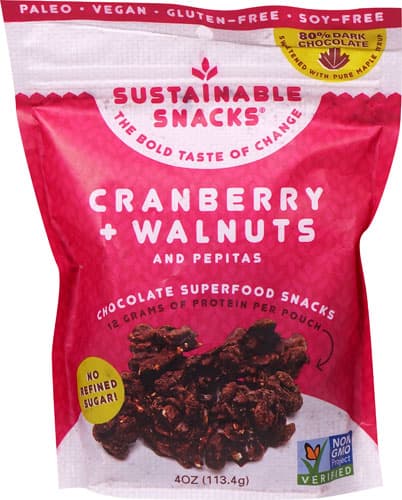 Sustainable Snacks Chocolate Superfood Snacks Cranberry Walnuts And Pepitas