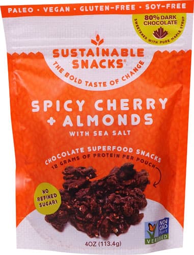 Sustainable Snacks Chocolate Superfood Snacks Spicy Cherry And Almonds With Sea Salt