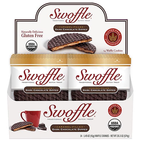 Swoffle Organic Waffle Cookie Stroopwafel Gluten Free Dark Chocolate Dipped