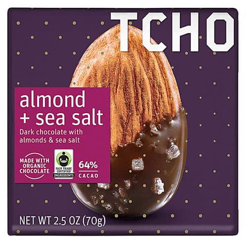 Tcho Organic Dark Chocolate Bar 64% Cacao Almond Sea Salt
